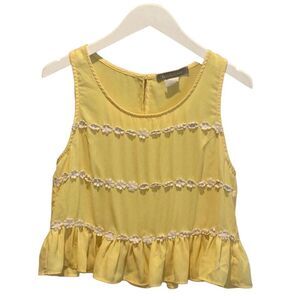 RARE 90’s Tank Top Yellow with Crochet White Daisy‎ Trim Small